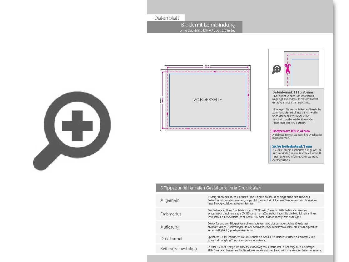 Product Bild block_mit_leimbindung__din_a7_quer__50_blatt__5_0_farbig_einseitig_bedruckt_(cmyk_4-farbig_+_1_sonderfarbe_hks_oder_pantone)